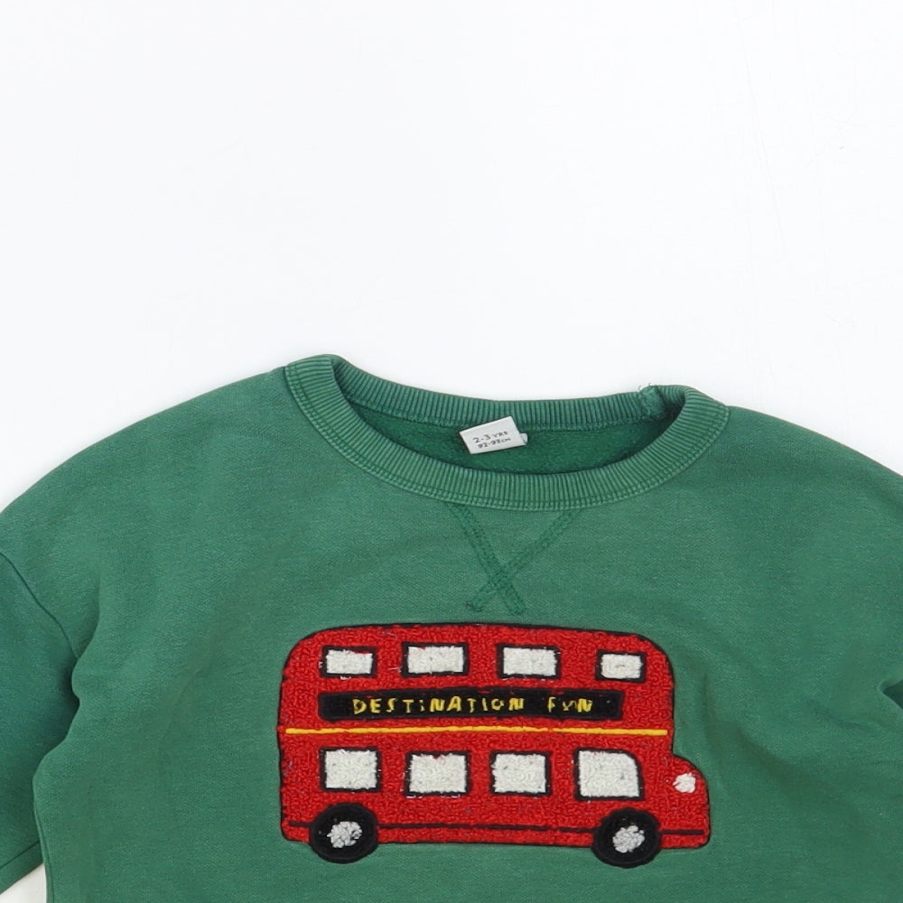 TU Boys Green Cotton Pullover Sweatshirt Size 2-3 Years Pullover - London Bus
