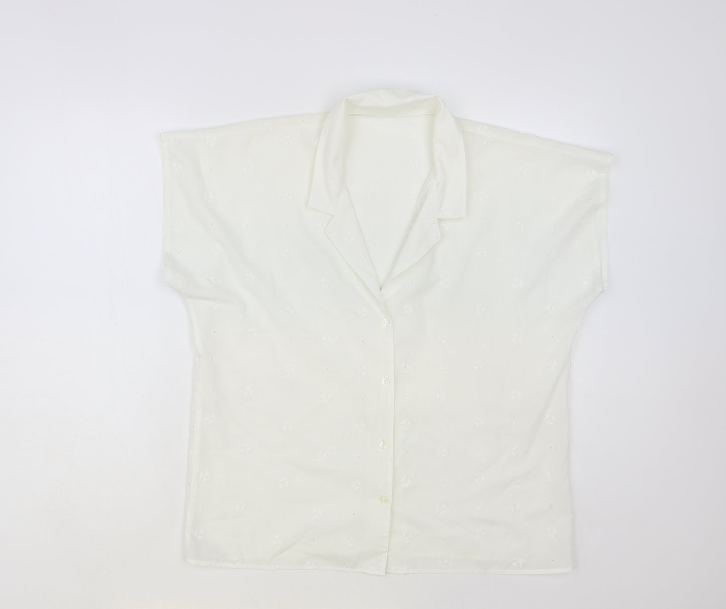 Preworn Womens White Floral Cotton Basic Button-Up Size 16 Collared