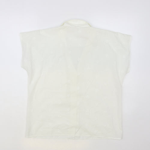 Preworn Womens White Floral Cotton Basic Button-Up Size 16 Collared