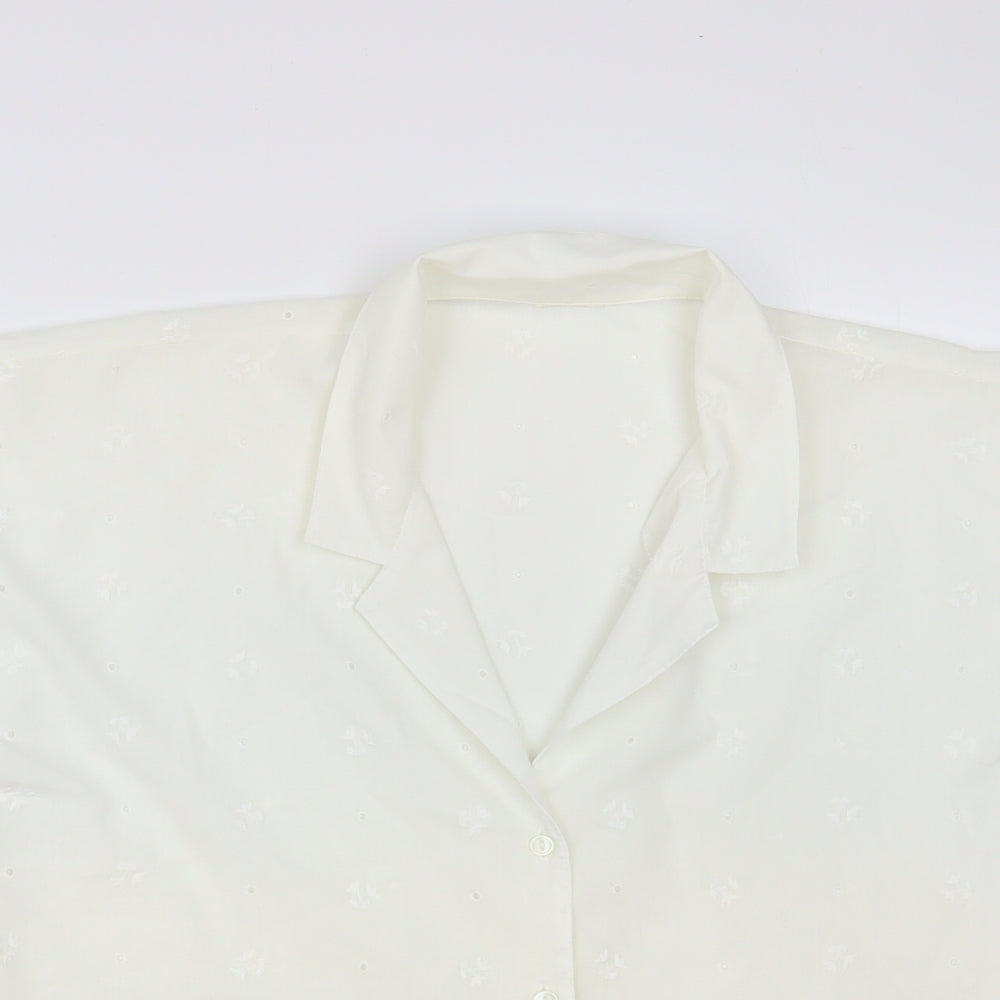 Preworn Womens White Floral Cotton Basic Button-Up Size 16 Collared
