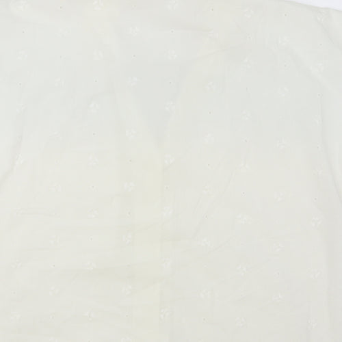 Preworn Womens White Floral Cotton Basic Button-Up Size 16 Collared