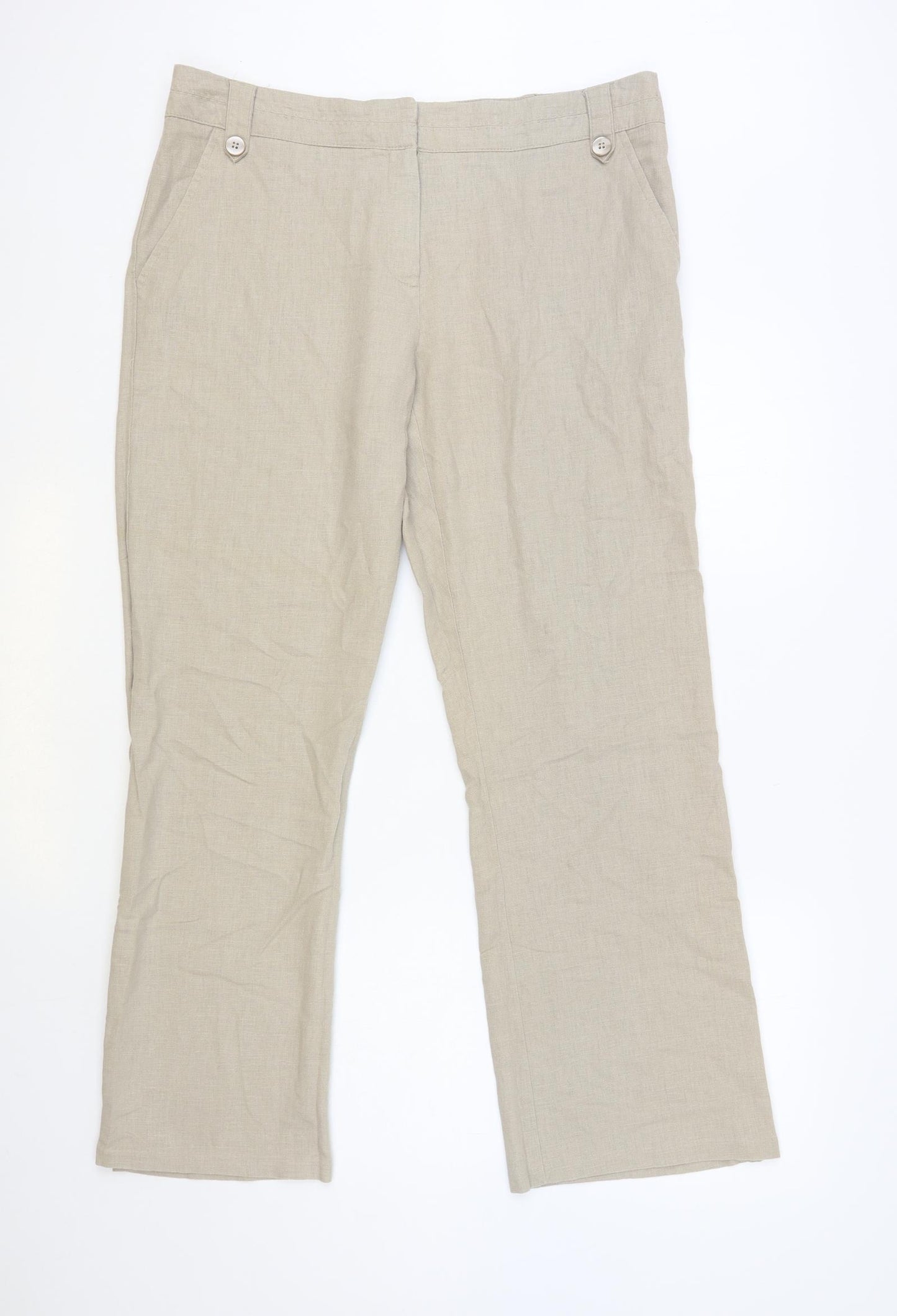 Preworn Womens Beige Viscose Trousers Size 16 L30 in Regular Button
