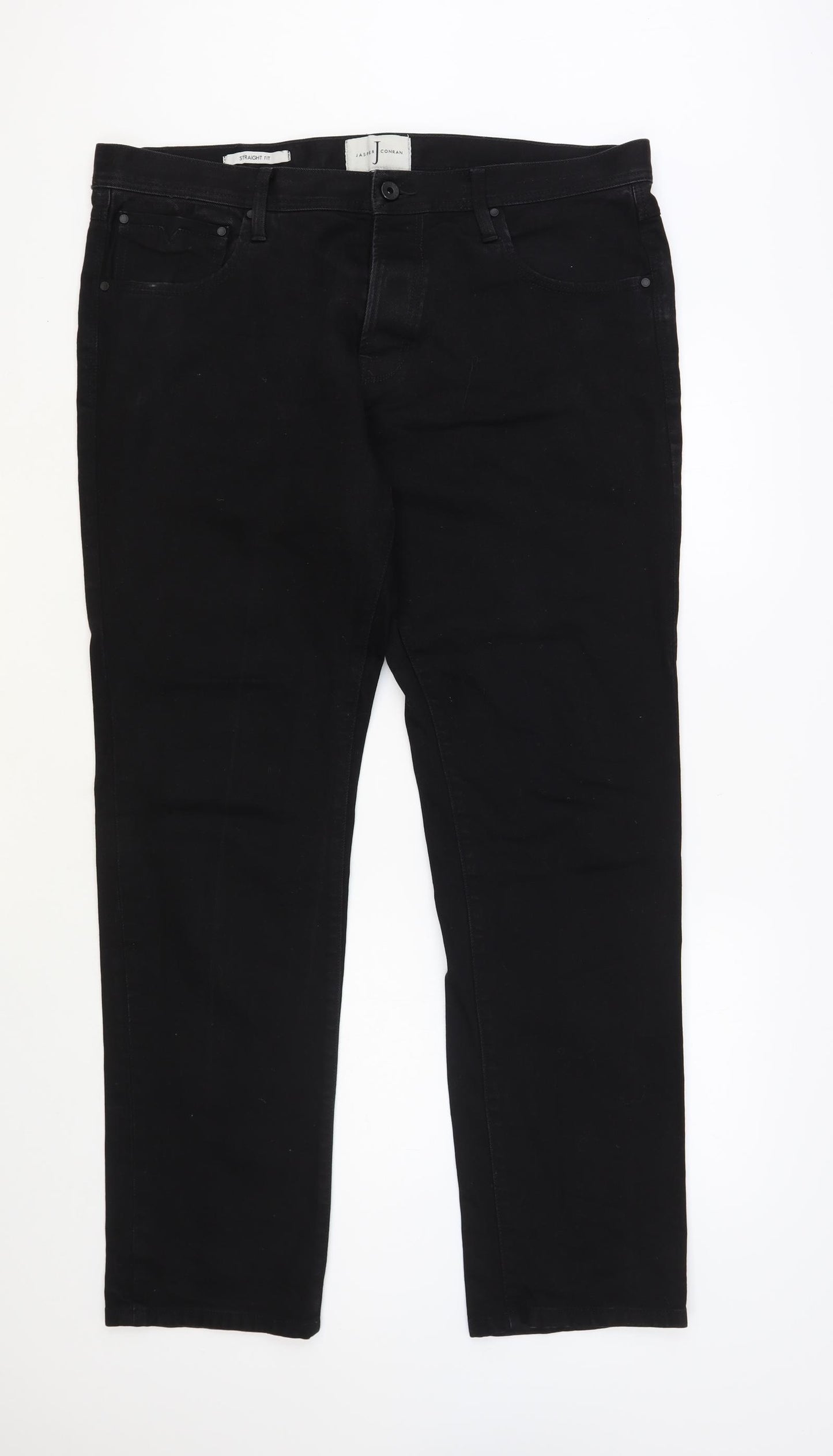 Jasper Conran Mens Black Cotton Straight Jeans Size 38 in L32 in Regular Button