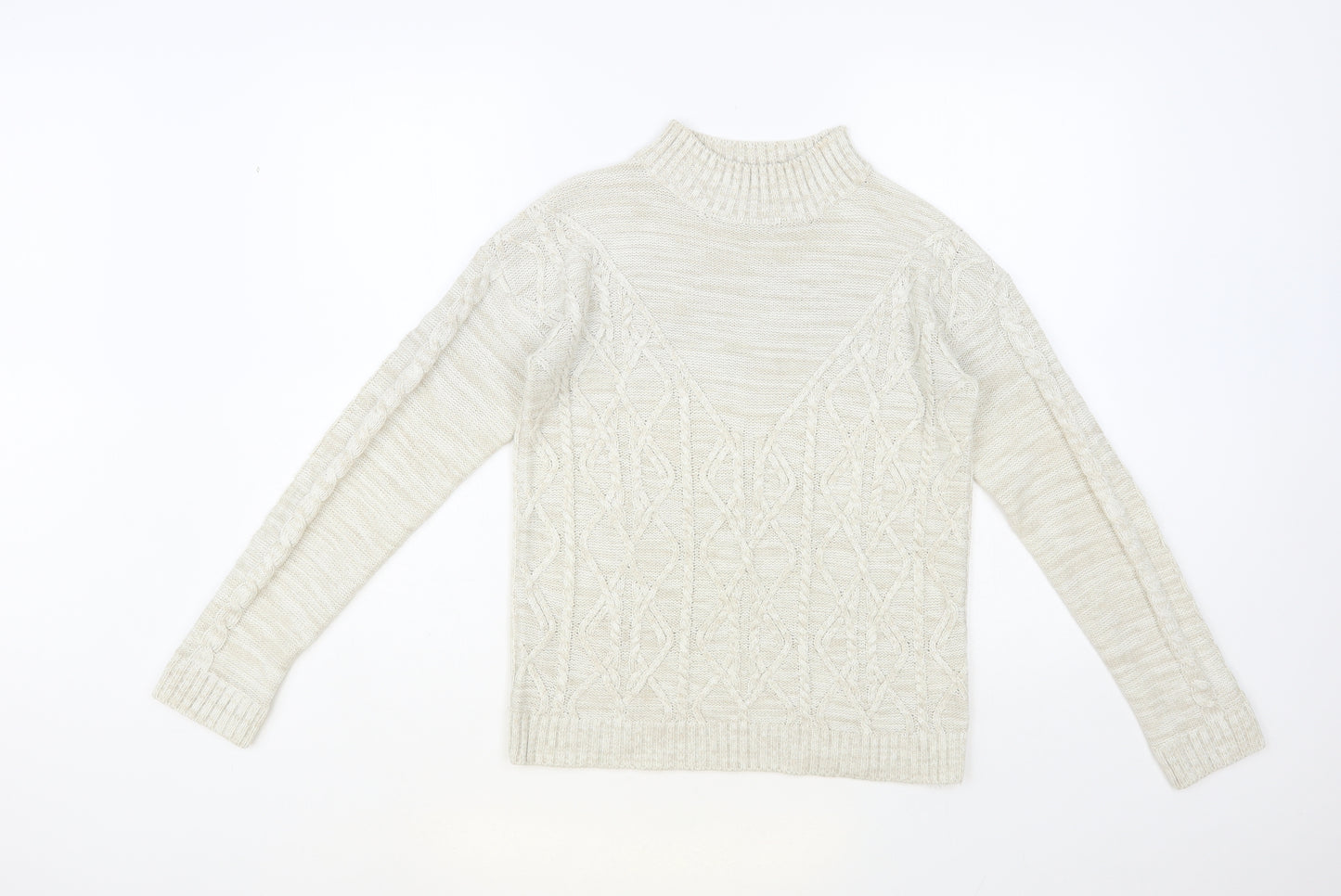 Papaya Womens Beige Mock Neck Acrylic Pullover Jumper Size S