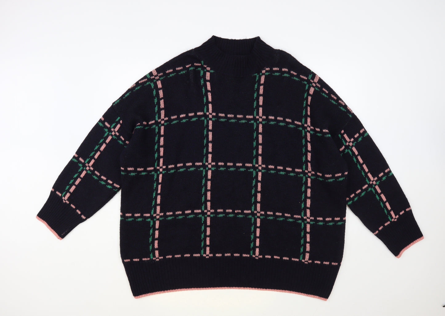 NEXT Womens Blue Mock Neck Check Acrylic Pullover Jumper Size XL