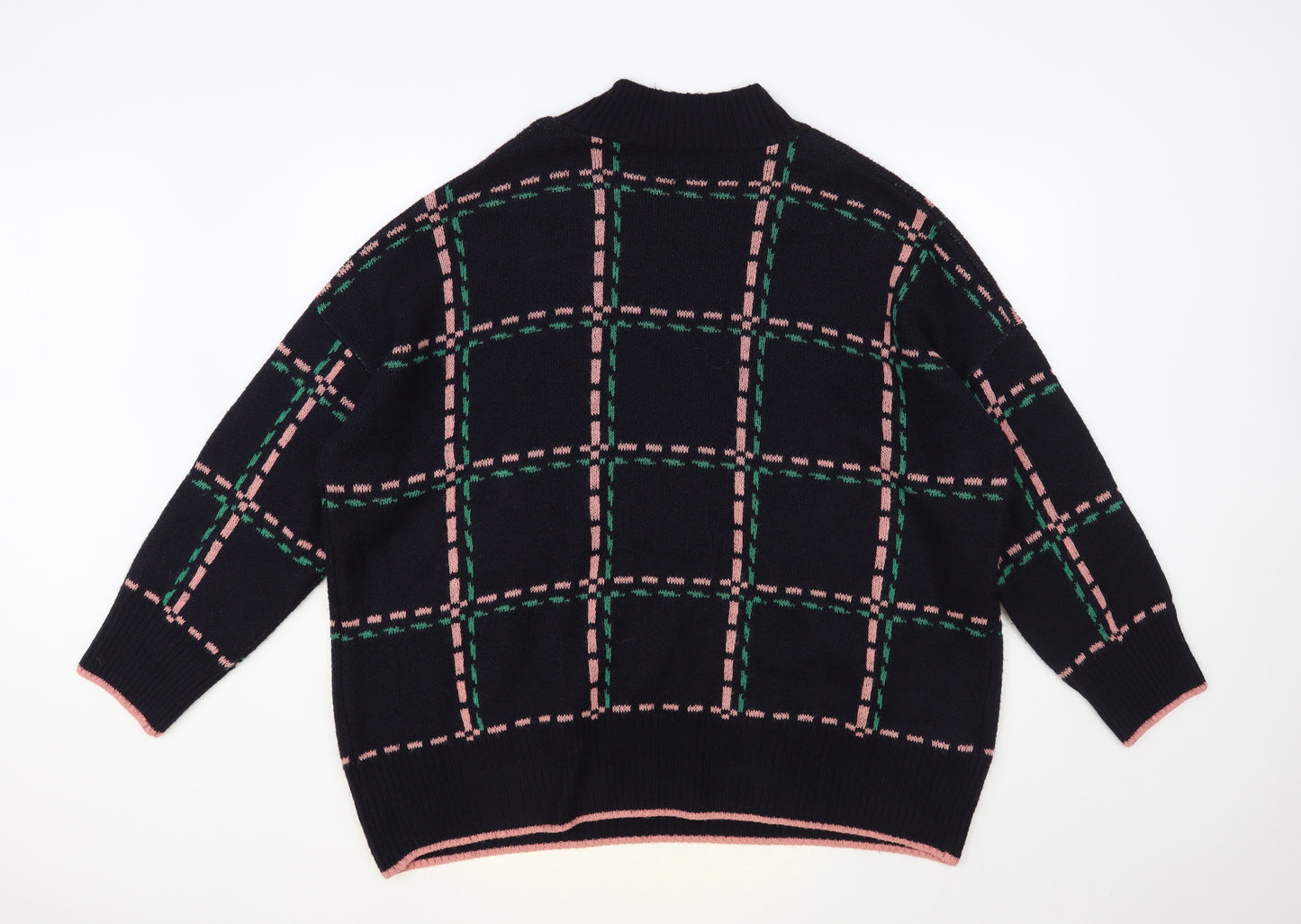 NEXT Womens Blue Mock Neck Check Acrylic Pullover Jumper Size XL