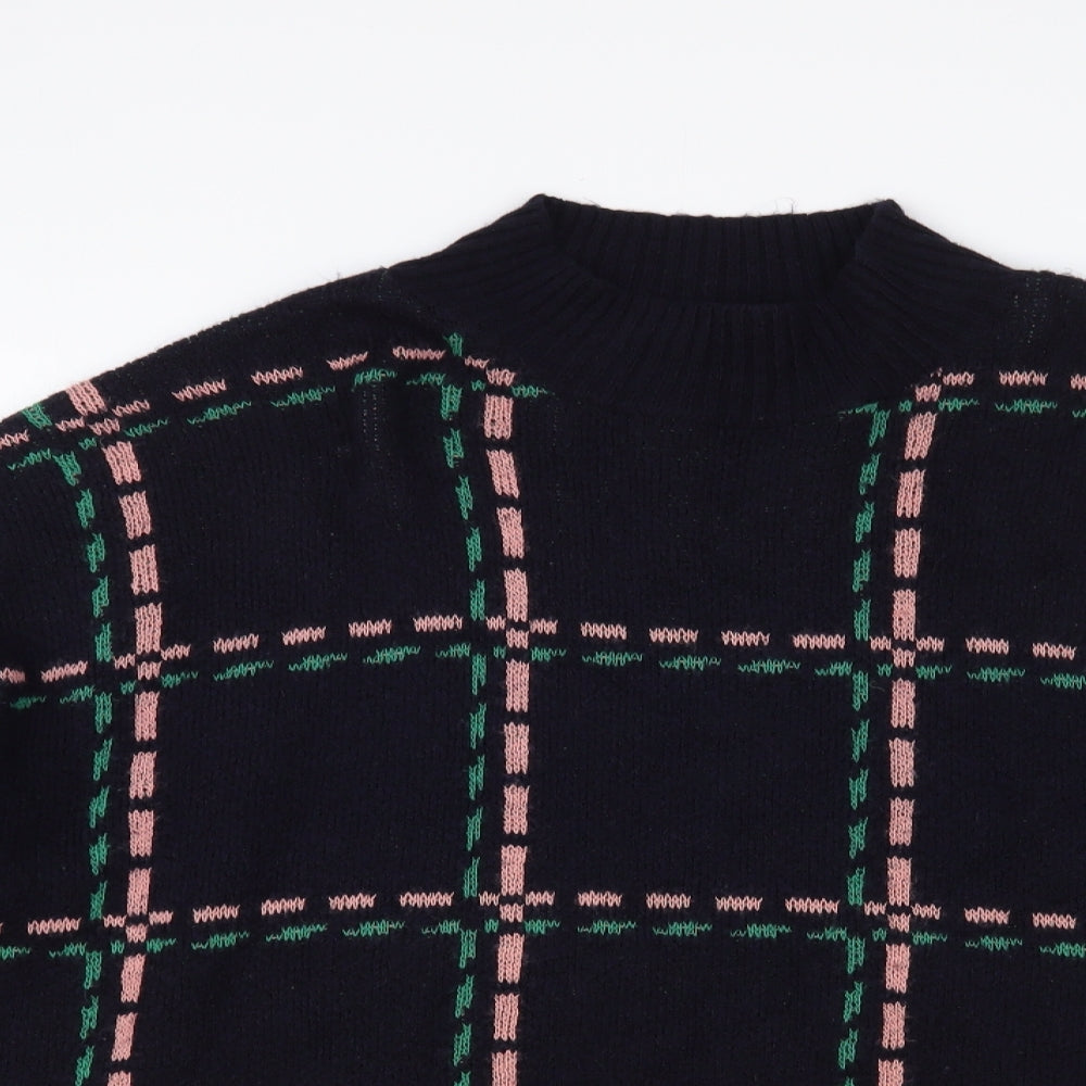 NEXT Womens Blue Mock Neck Check Acrylic Pullover Jumper Size XL