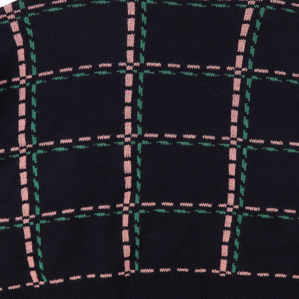 NEXT Womens Blue Mock Neck Check Acrylic Pullover Jumper Size XL