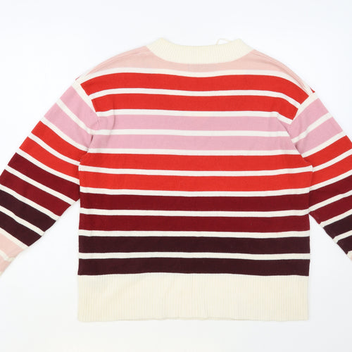 Marks and Spencer Womens Red V-Neck Striped Acrylic Pullover Jumper Size 14
