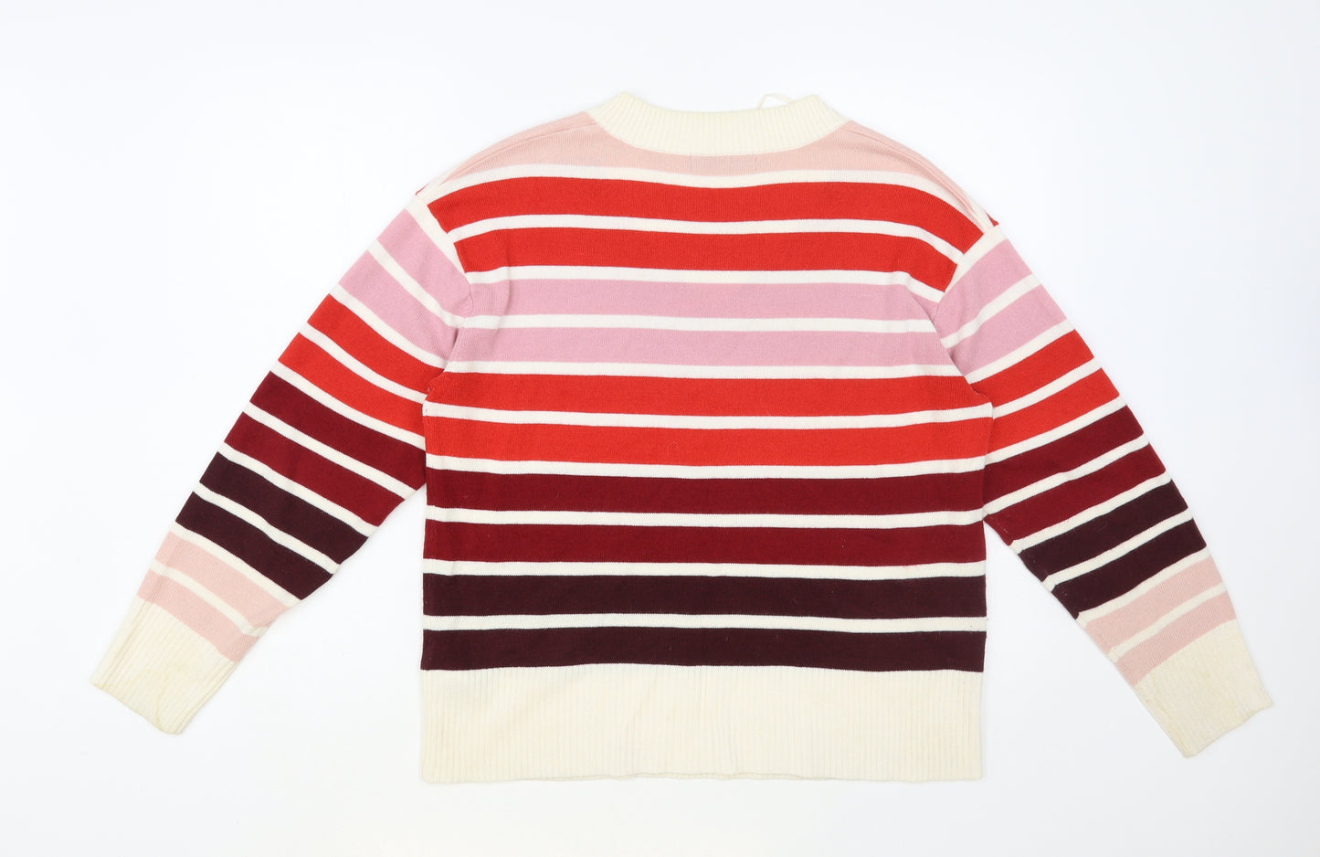 Marks and Spencer Womens Red V-Neck Striped Acrylic Pullover Jumper Size 14