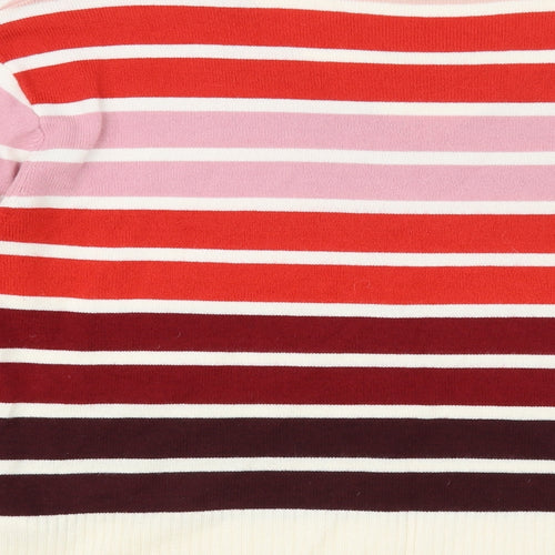 Marks and Spencer Womens Red V-Neck Striped Acrylic Pullover Jumper Size 14