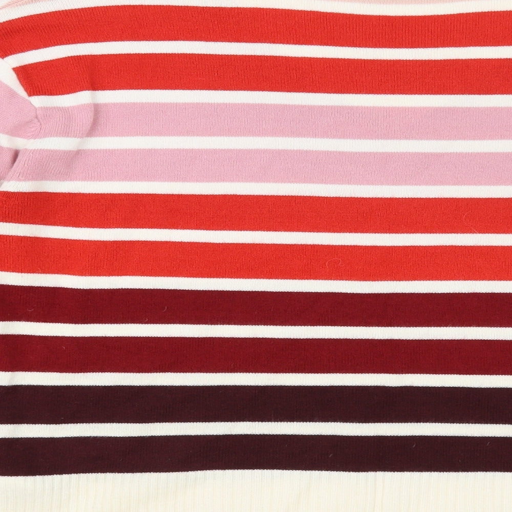 Marks and Spencer Womens Red V-Neck Striped Acrylic Pullover Jumper Size 14