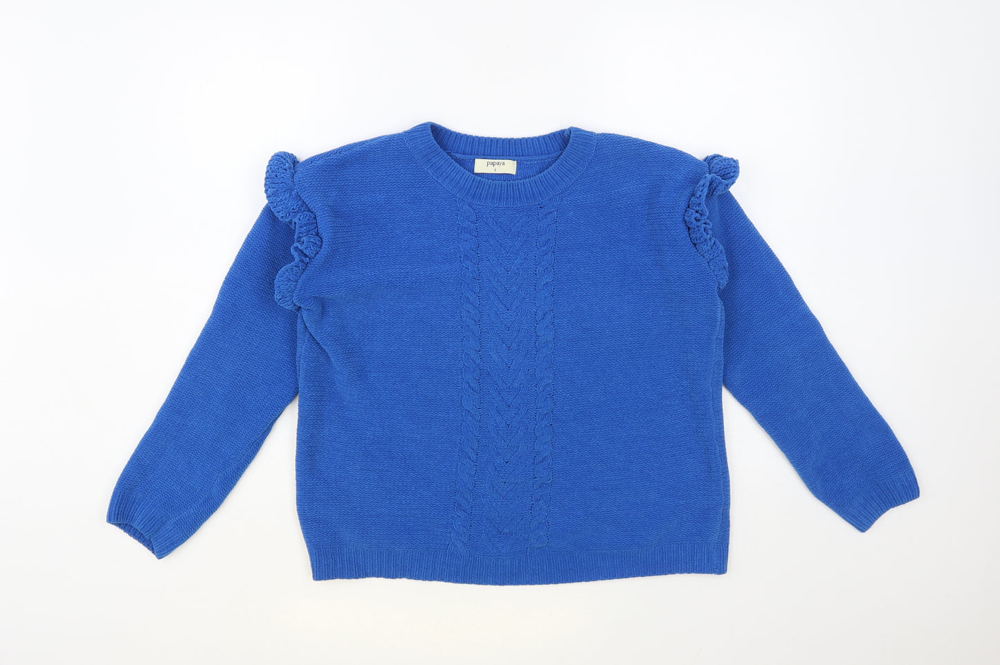 Papaya Womens Blue Crew Neck Polyester Pullover Jumper Size S