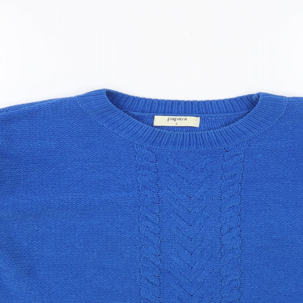Papaya Womens Blue Crew Neck Polyester Pullover Jumper Size S