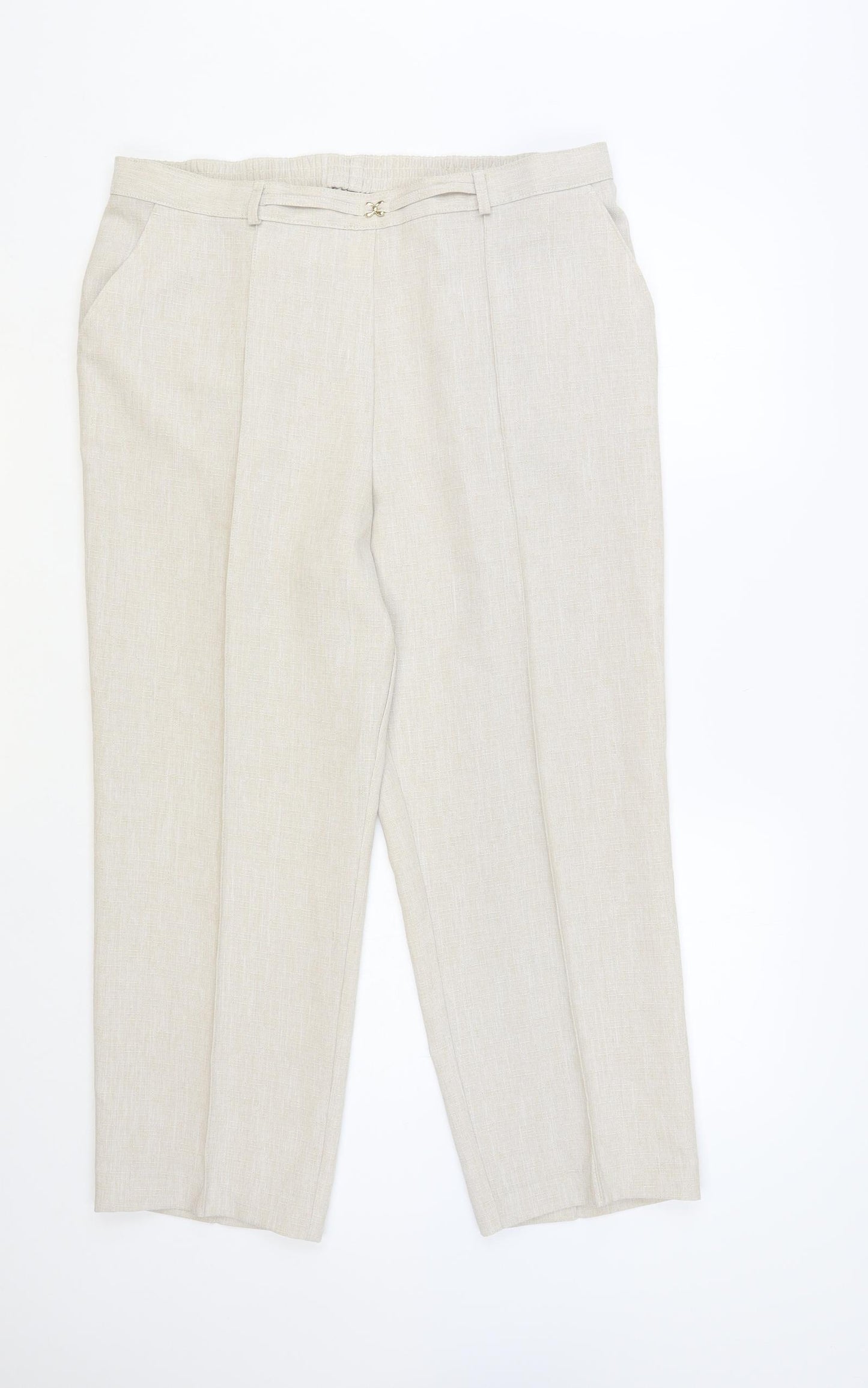 Marks and Spencer Womens Beige Polyester Trousers Size 16 L26 in Regular