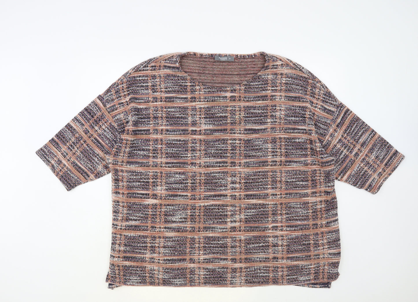 Nutmeg Womens Multicoloured Round Neck Check Polyester Pullover Jumper Size 24