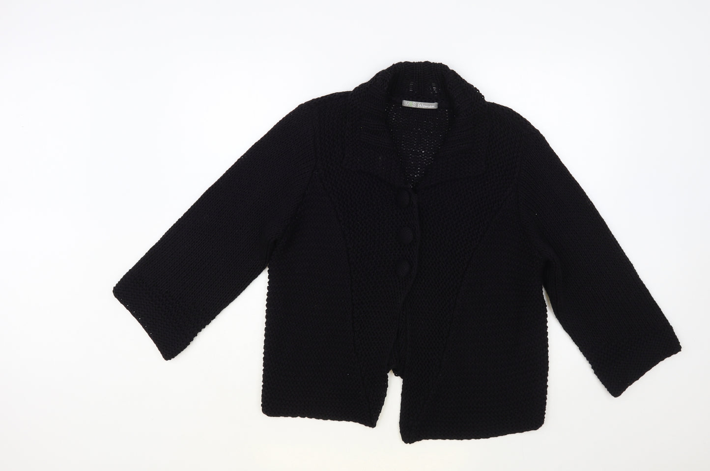 Marks and Spencer Womens Black Collared Acrylic Cardigan Jumper Size 18