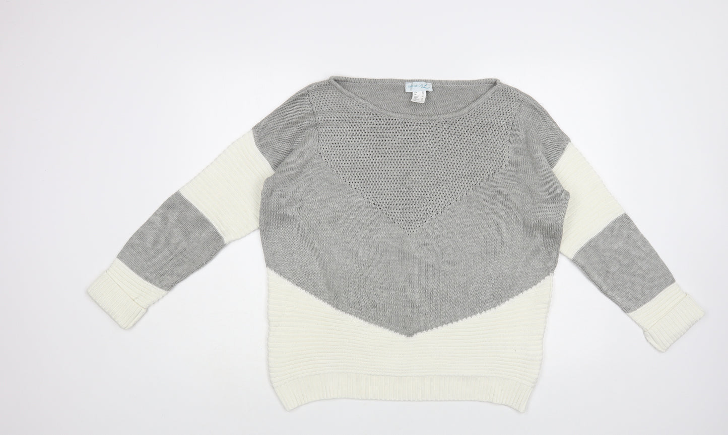 Creationz Womens Grey Boat Neck Cotton Cardigan Jumper Size 16