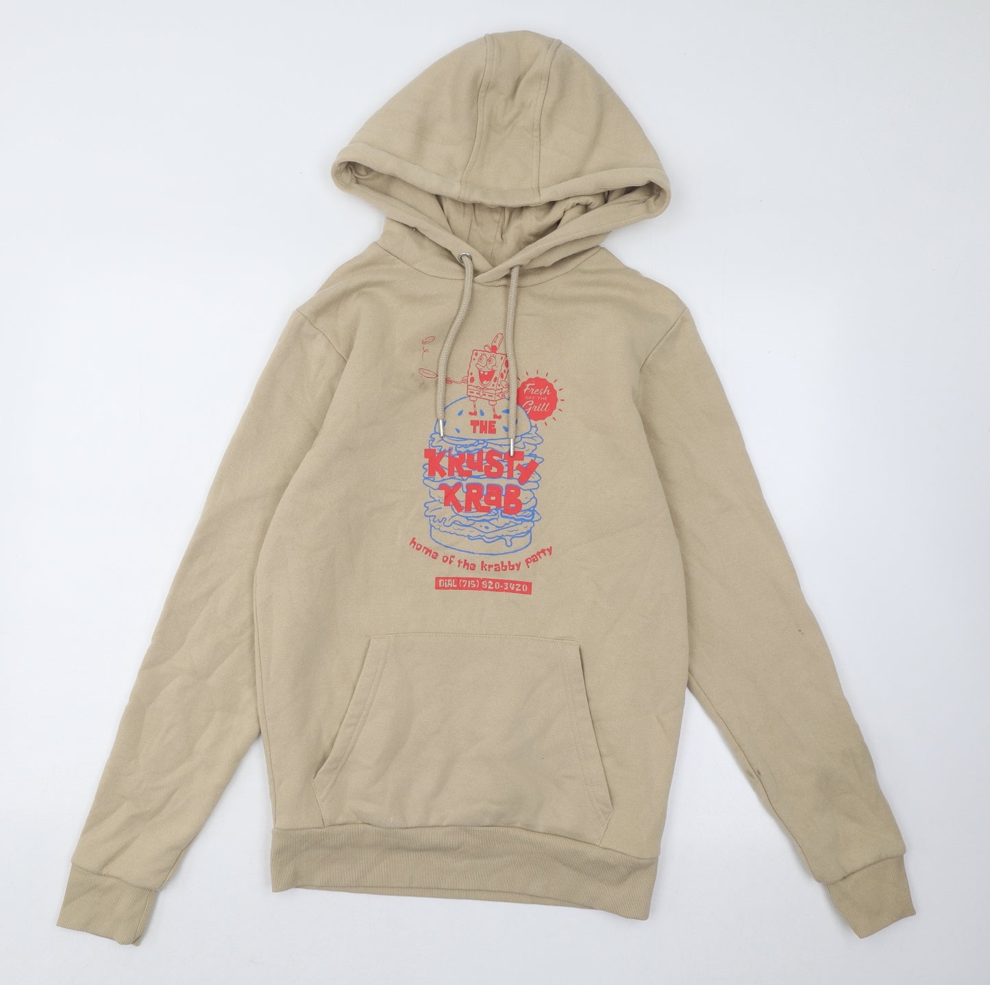 Primark Womens Beige Cotton Pullover Hoodie Size S Lace Up - Spongebob Squarepants