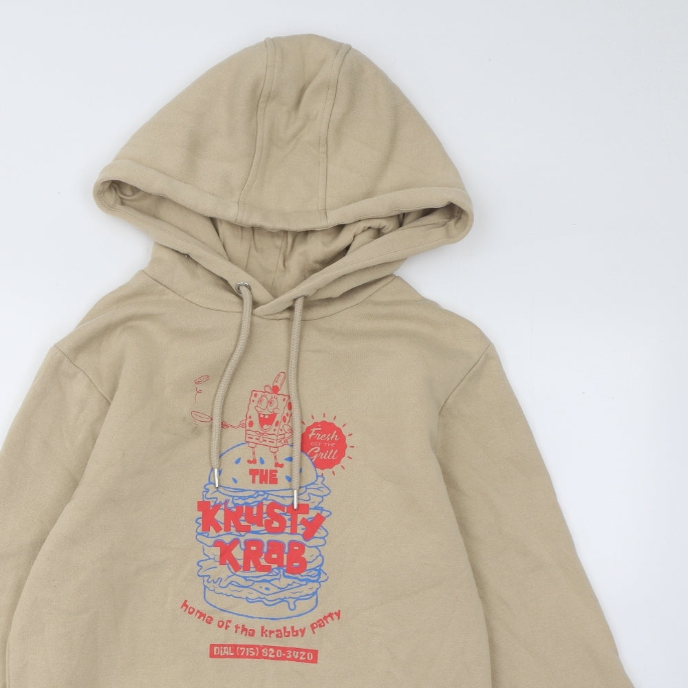 Primark Womens Beige Cotton Pullover Hoodie Size S Lace Up - Spongebob Squarepants
