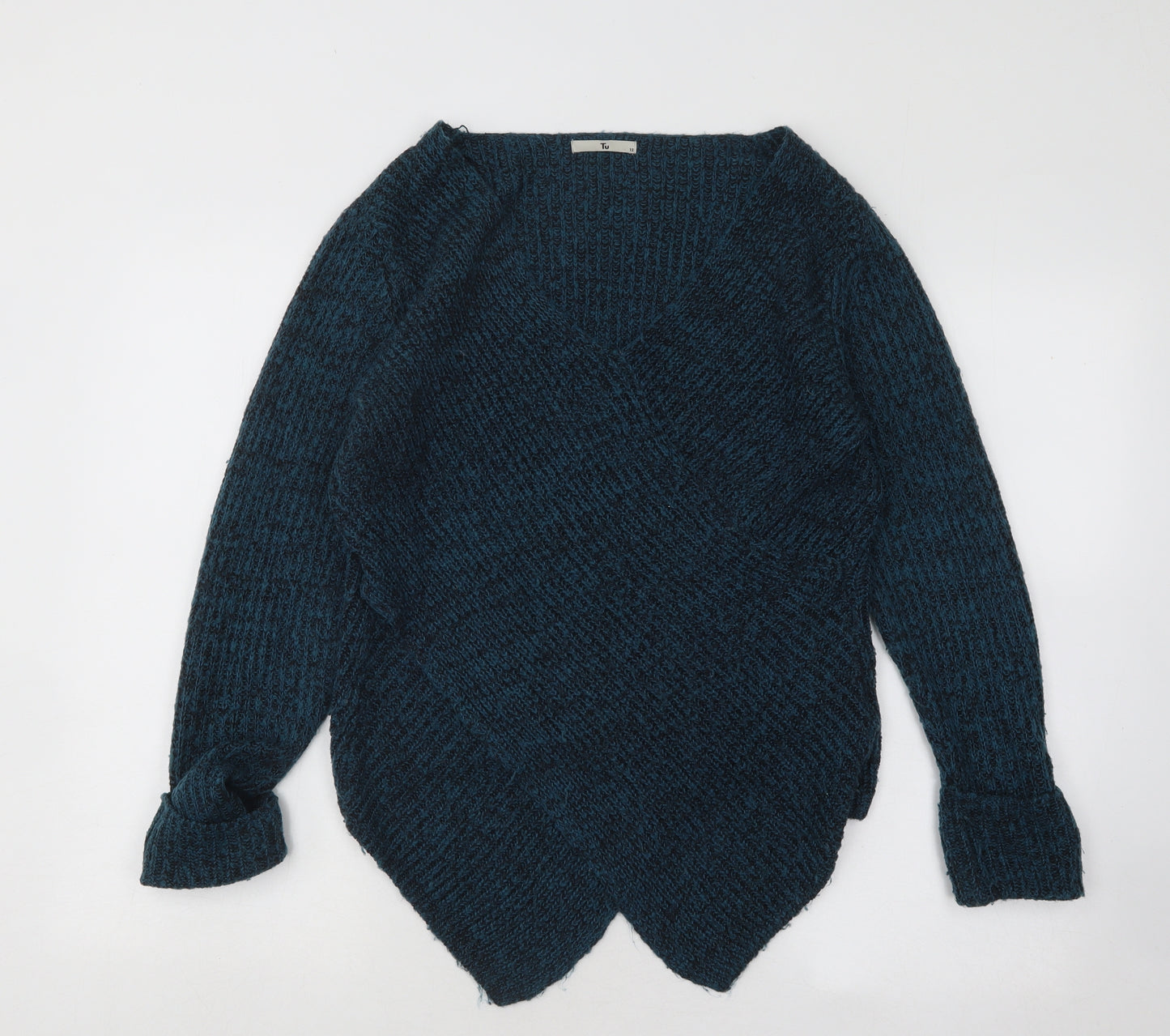 TU Womens Blue V-Neck Acrylic Pullover Jumper Size 12