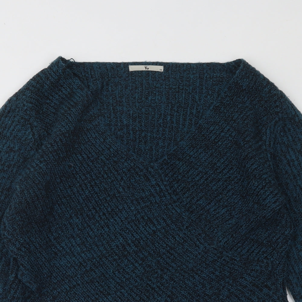 TU Womens Blue V-Neck Acrylic Pullover Jumper Size 12