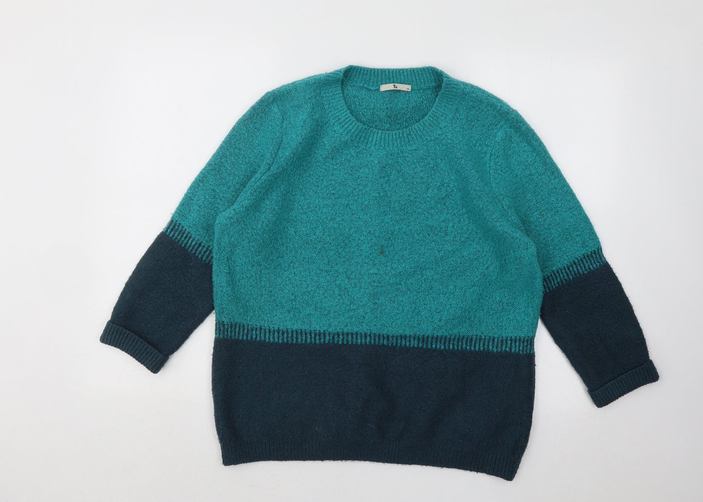 TU Womens Blue Round Neck Acrylic Pullover Jumper Size 14