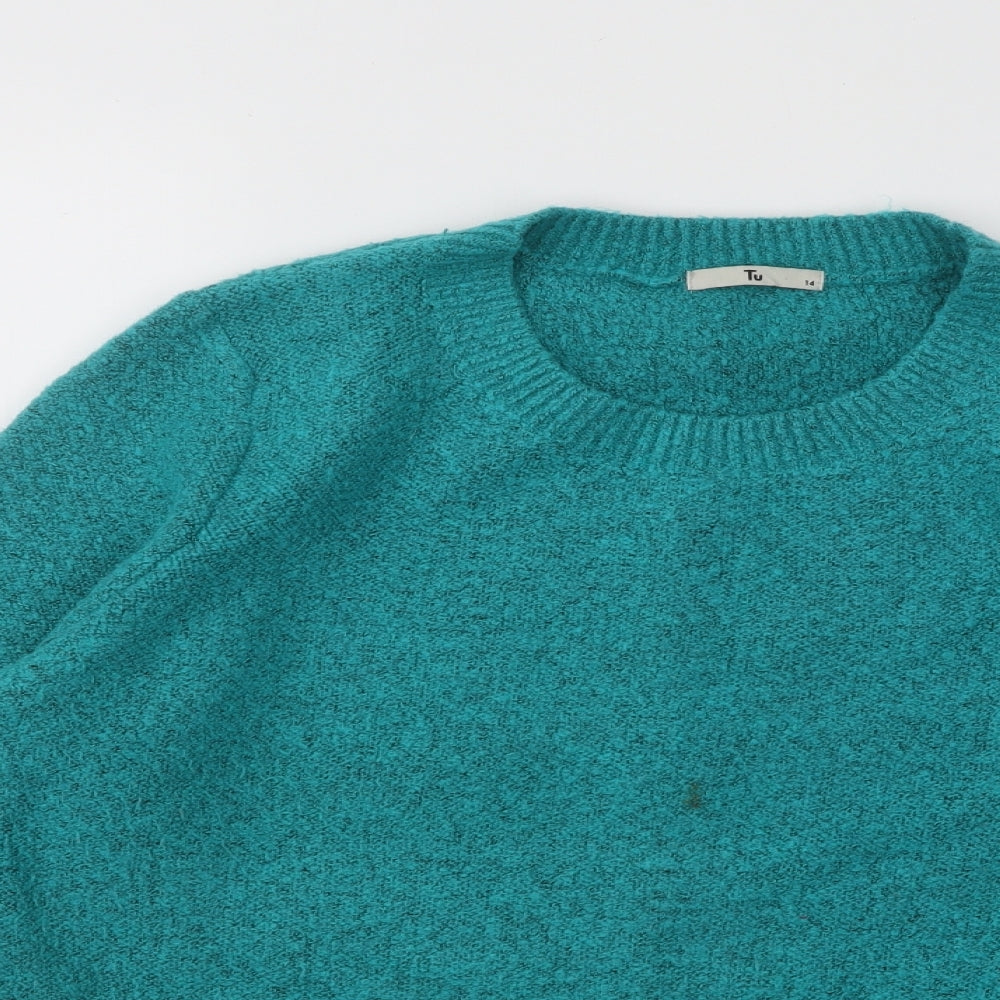 TU Womens Blue Round Neck Acrylic Pullover Jumper Size 14
