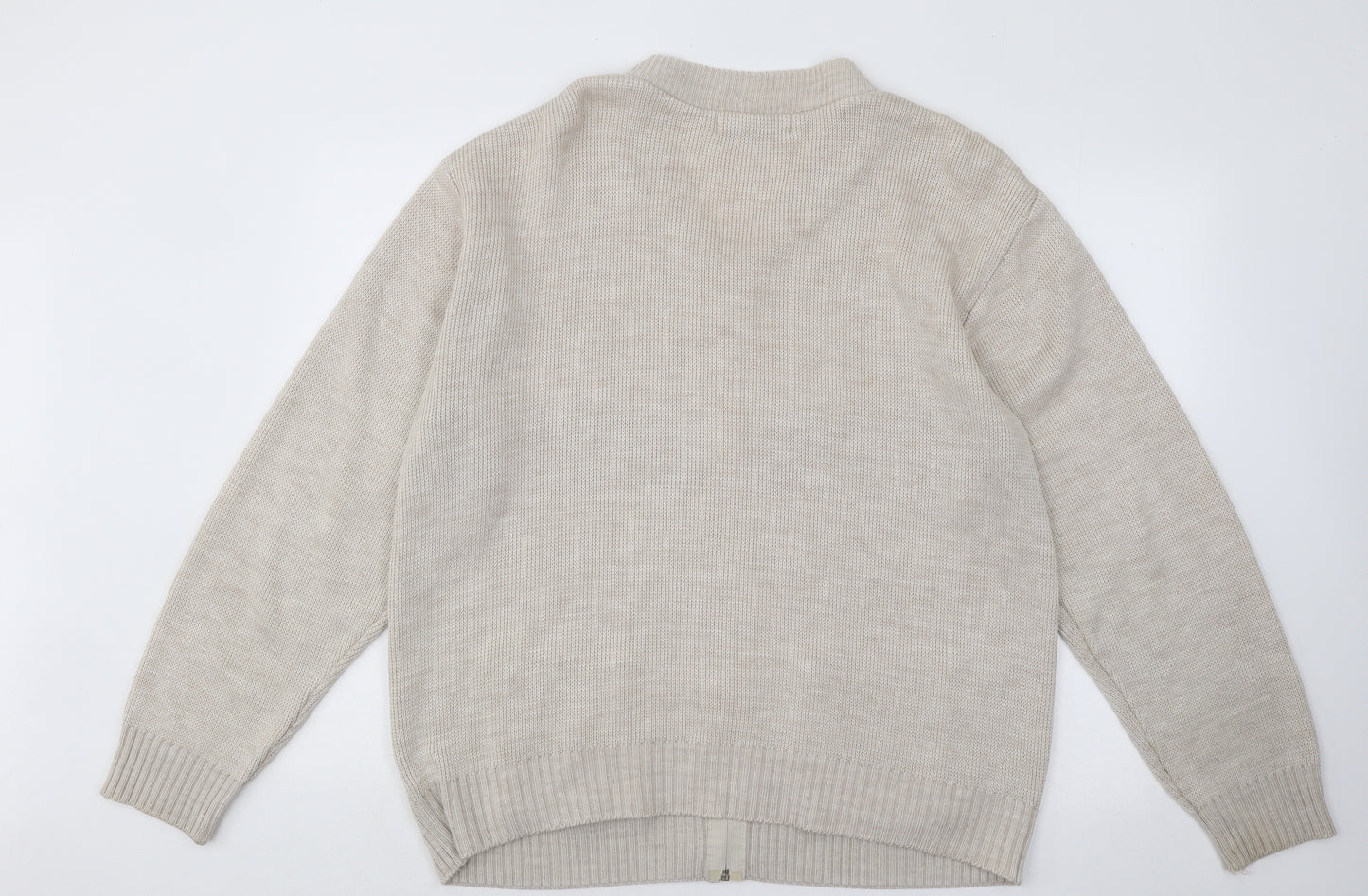 Guv'nors Mens Beige V-Neck Fair Isle Acrylic Full Zip Jumper Size L