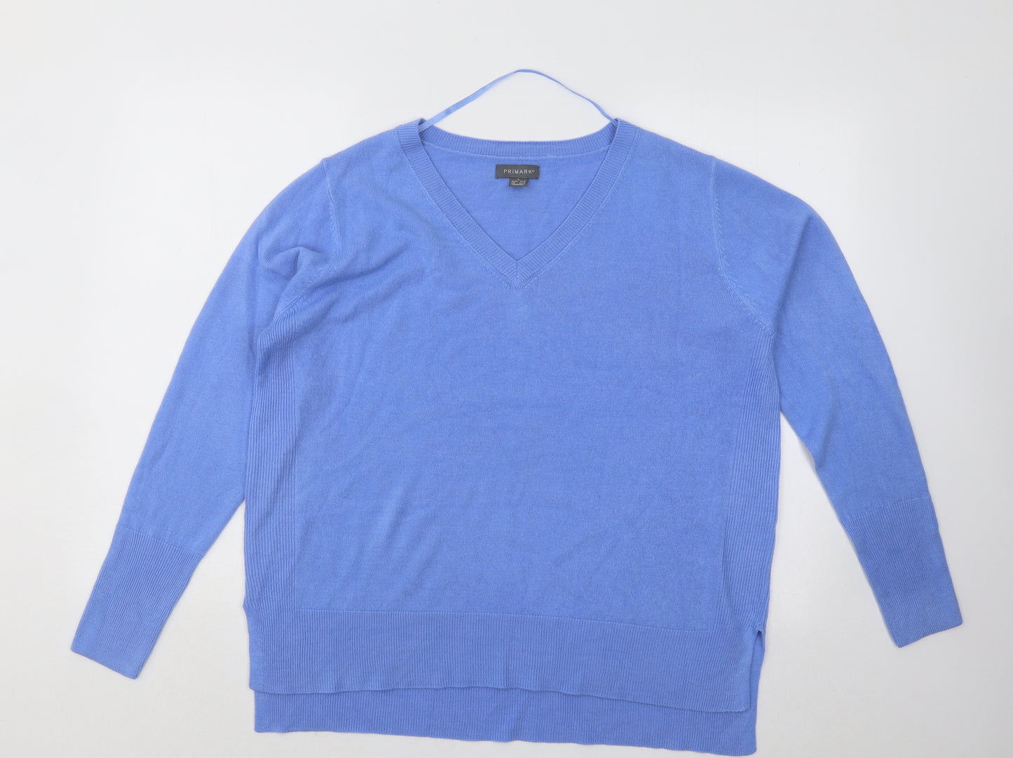 Primark Womens Blue V-Neck Acrylic Pullover Jumper Size 14