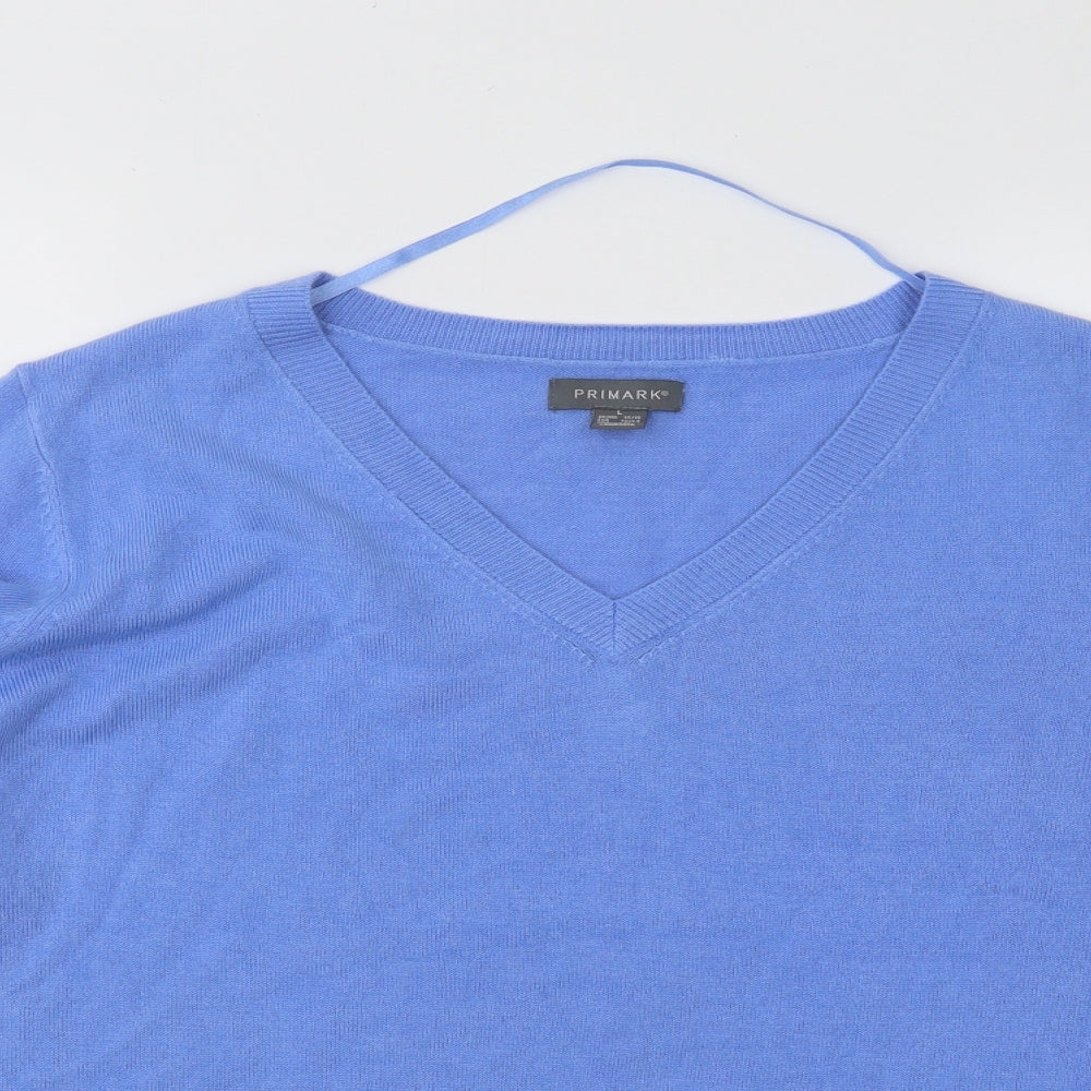 Primark Womens Blue V-Neck Acrylic Pullover Jumper Size 14