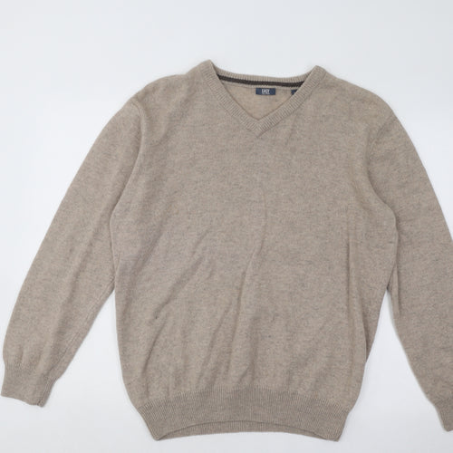 Easy Mens Beige V-Neck Acrylic Pullover Jumper Size L