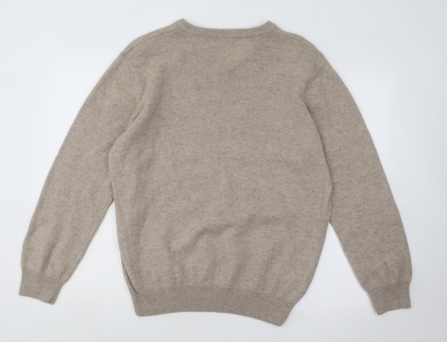 Easy Mens Beige V-Neck Acrylic Pullover Jumper Size L