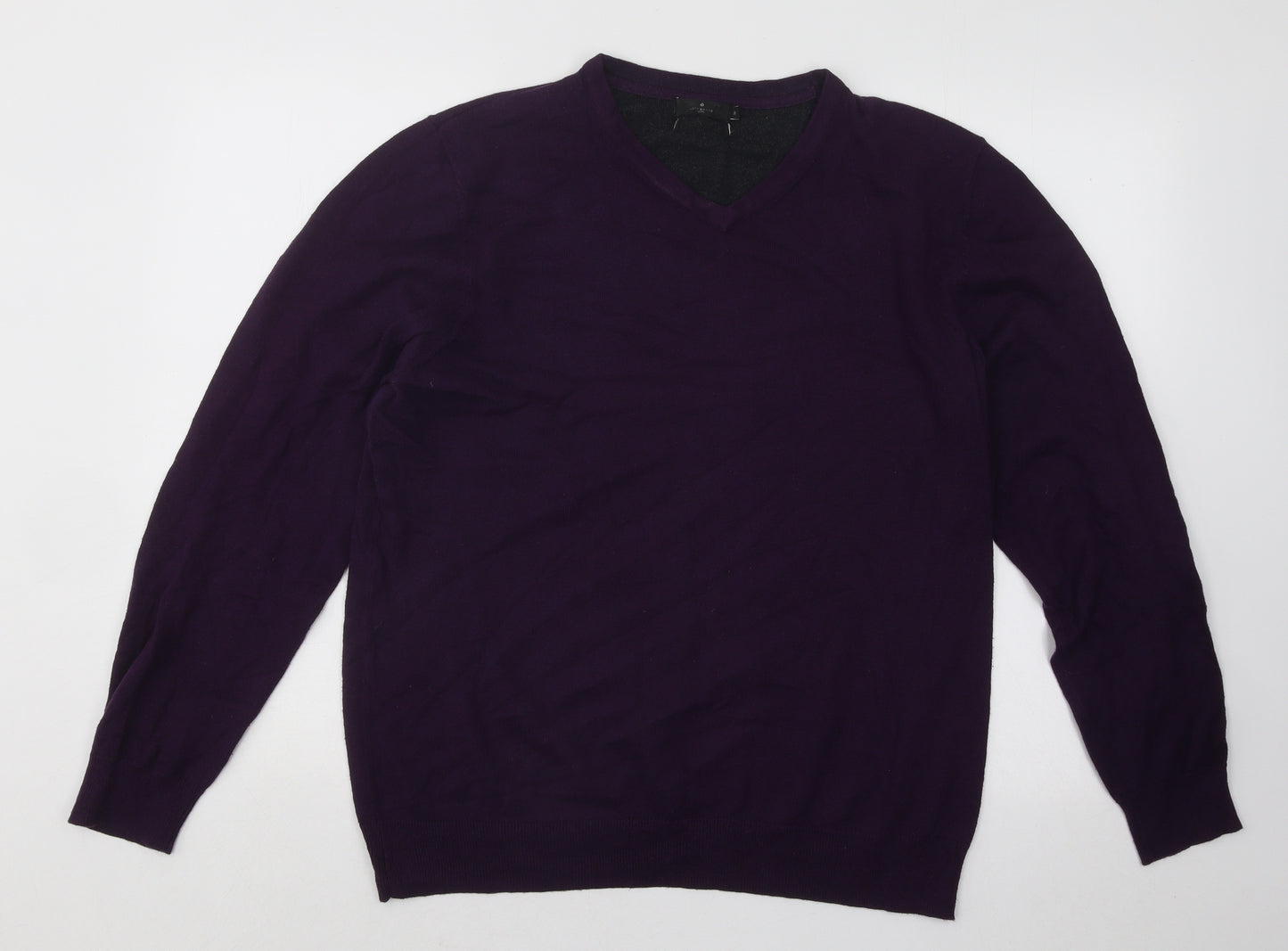 Jeff Banks Mens Purple V-Neck Cotton Pullover Jumper Size M