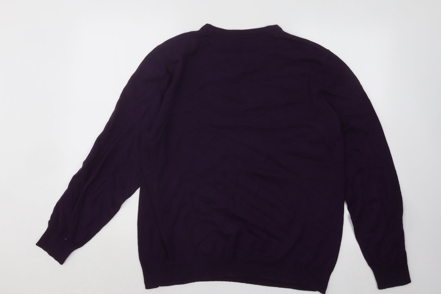 Jeff Banks Mens Purple V-Neck Cotton Pullover Jumper Size M