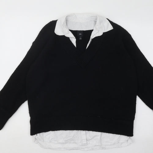 River Island Womens Black V-Neck Acrylic Pullover Jumper Size XS