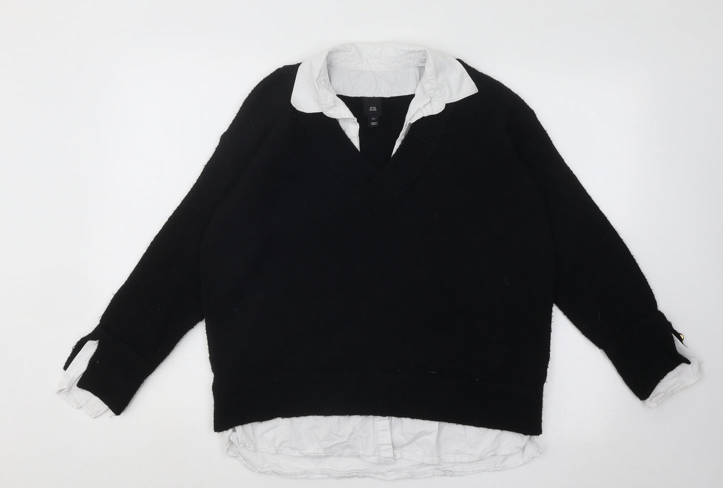 River Island Womens Black V-Neck Acrylic Pullover Jumper Size XS