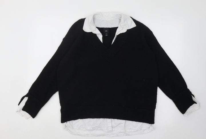 River Island Womens Black V-Neck Acrylic Pullover Jumper Size XS
