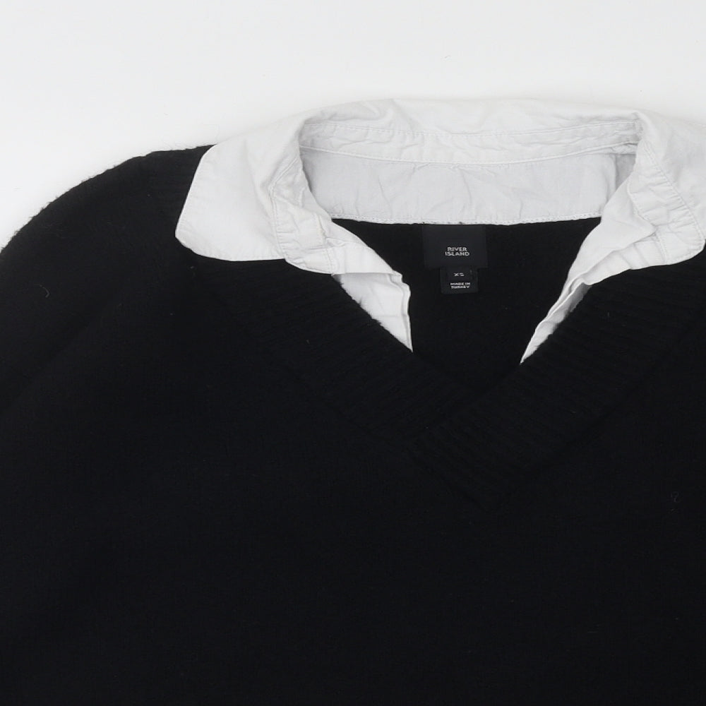 River Island Womens Black V-Neck Acrylic Pullover Jumper Size XS