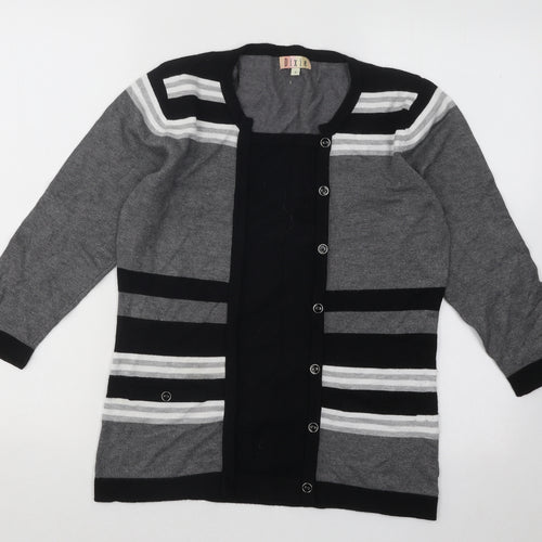 Dixie Womens Grey Round Neck Striped Viscose Pullover Jumper Size S