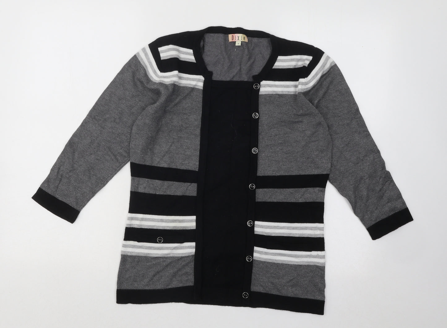 Dixie Womens Grey Round Neck Striped Viscose Pullover Jumper Size S