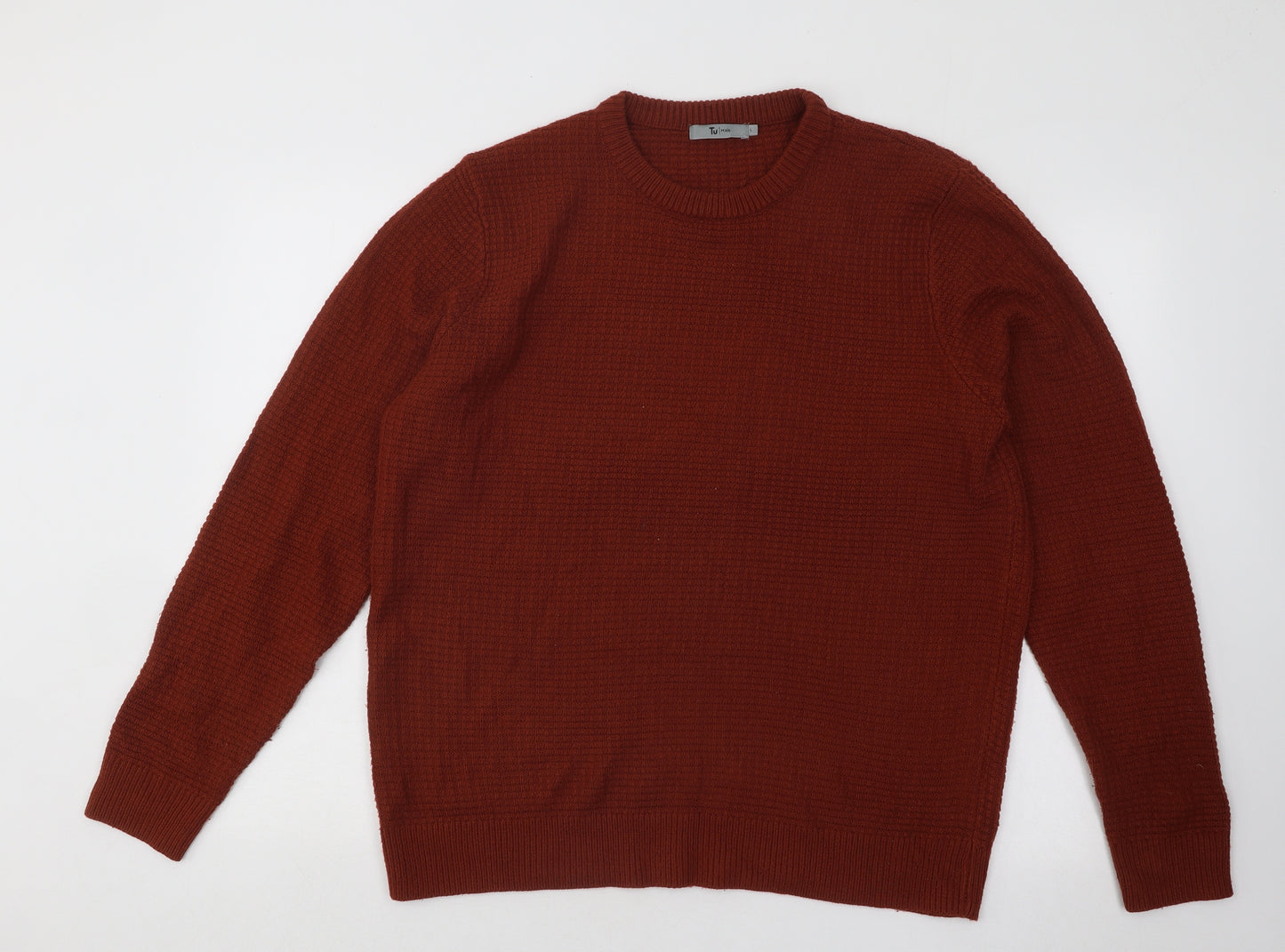 TU Mens Brown Round Neck Acrylic Pullover Jumper Size L