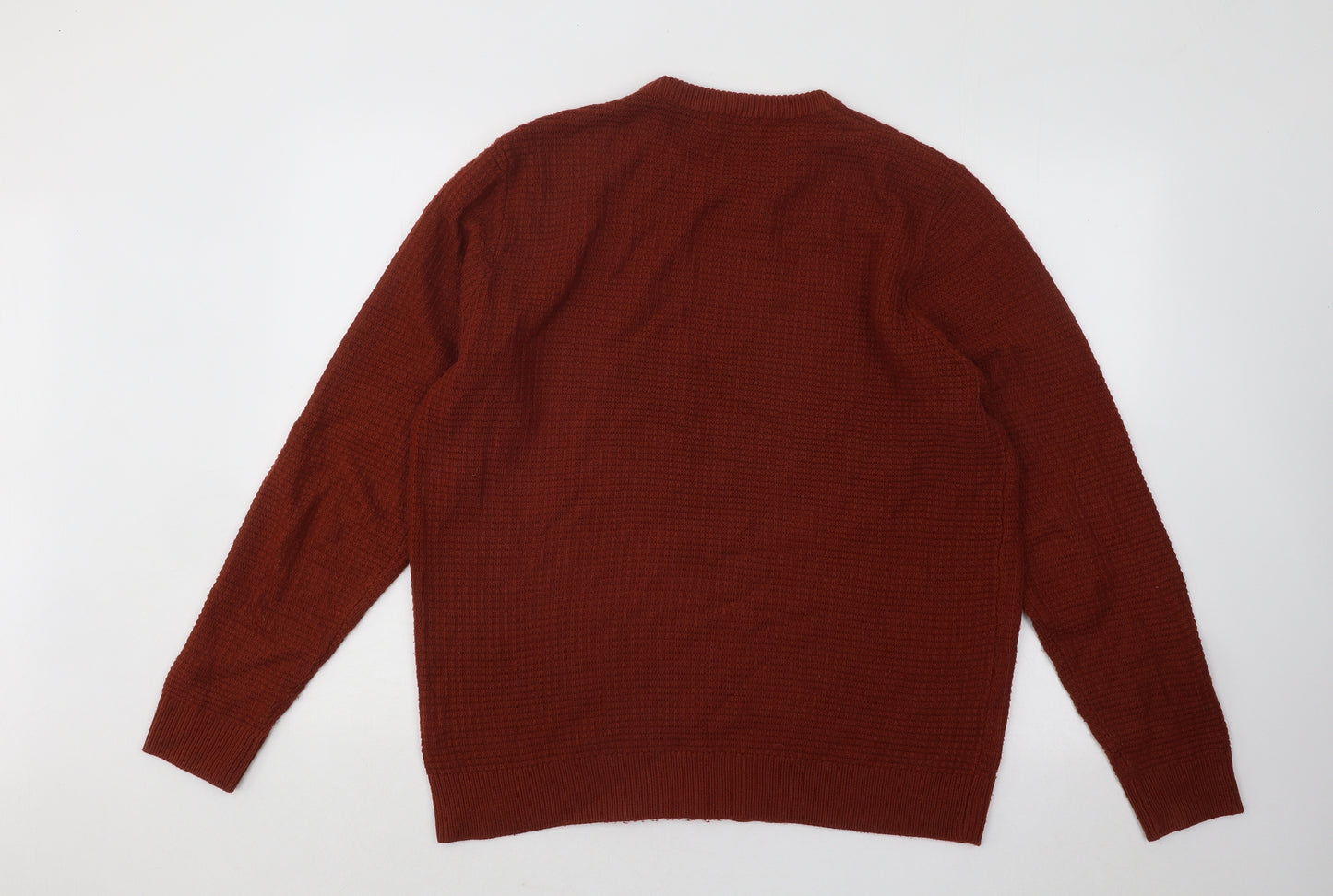 TU Mens Brown Round Neck Acrylic Pullover Jumper Size L