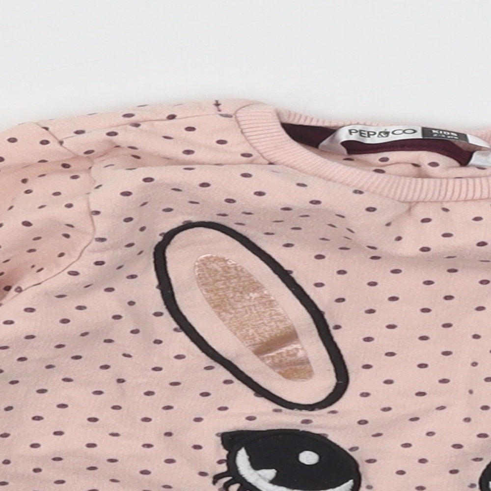 Pep&Co Girls Pink Polka Dot Cotton Pullover Sweatshirt Size 2-3 Years Pullover - Rabbit