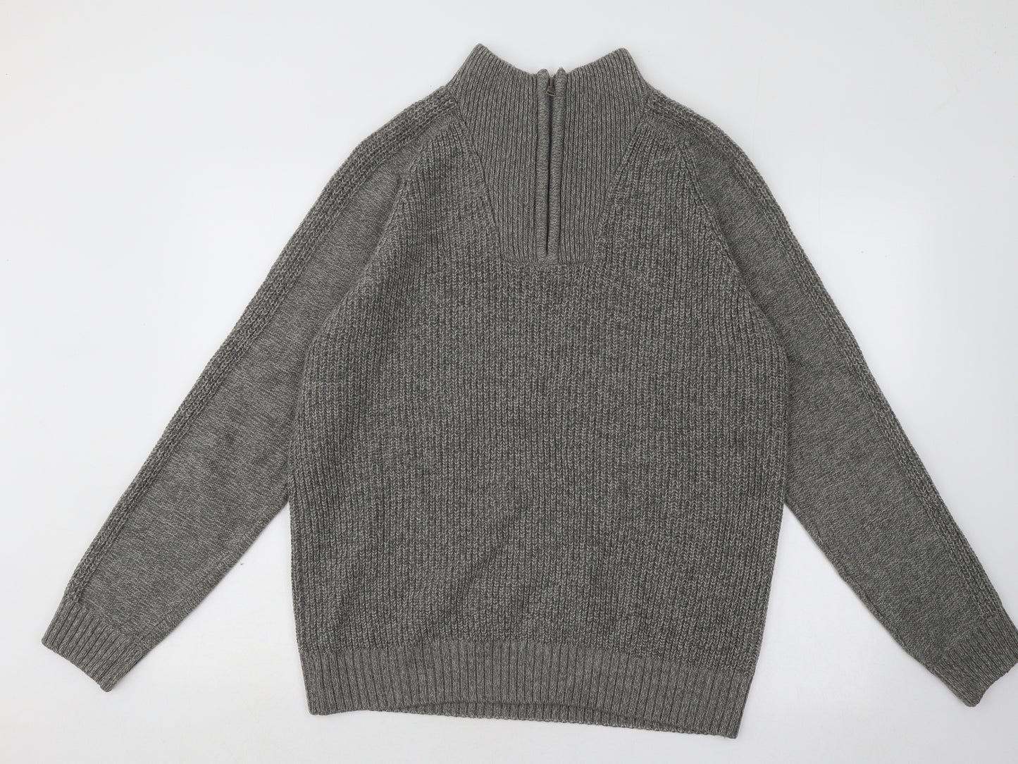Marks and Spencer Mens Grey Mock Neck Acrylic Pullover Jumper Size L