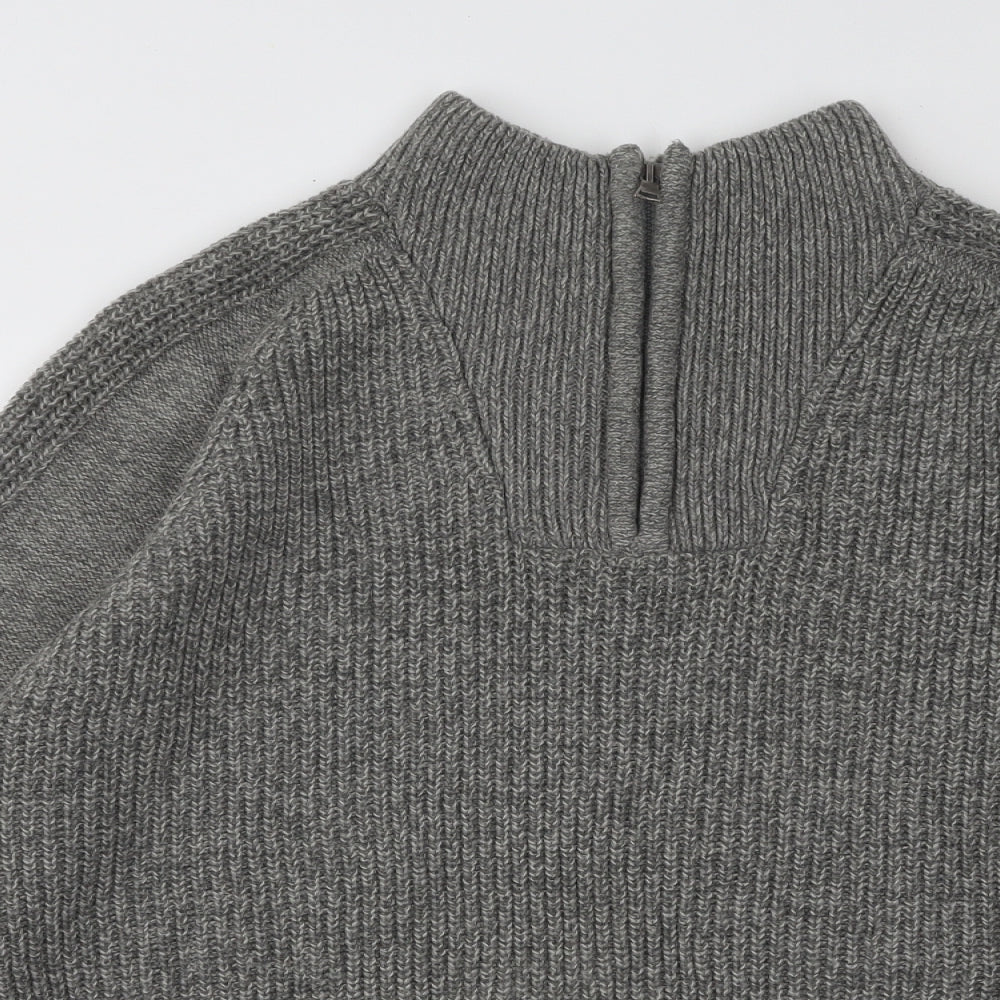Marks and Spencer Mens Grey Mock Neck Acrylic Pullover Jumper Size L