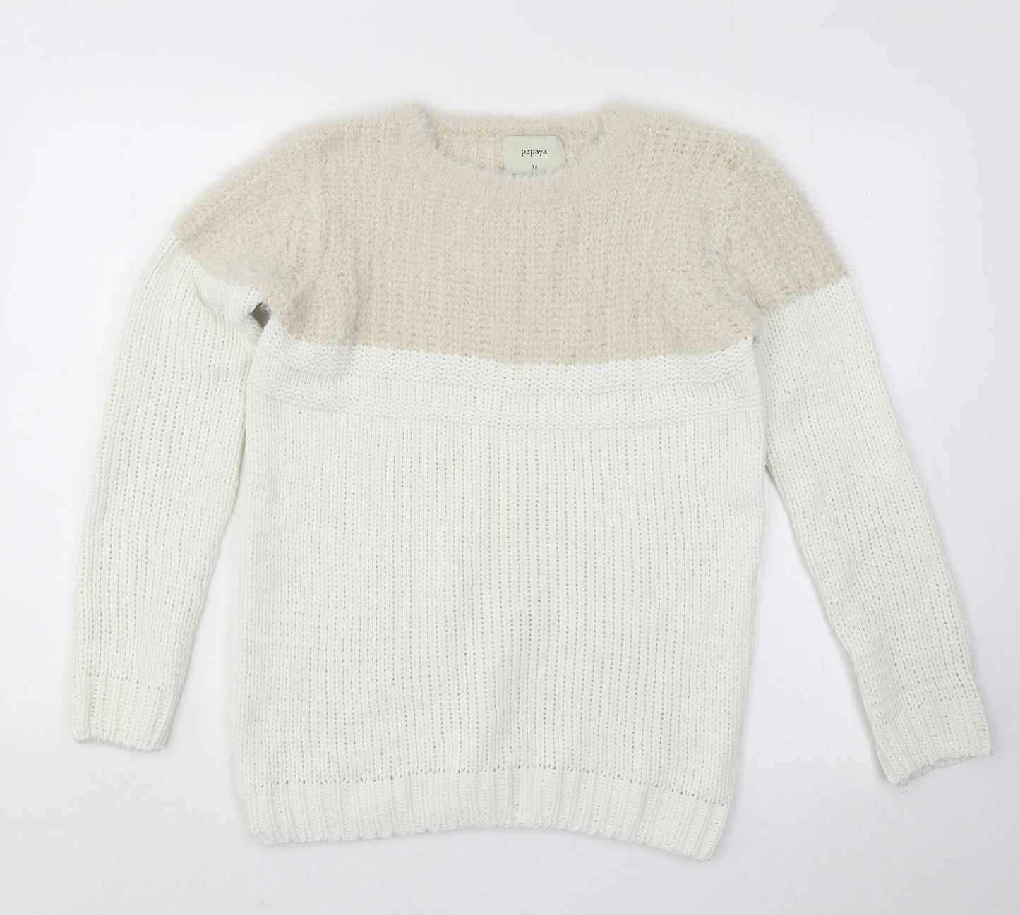 Papaya Womens Beige Round Neck Polyimide Pullover Jumper Size M