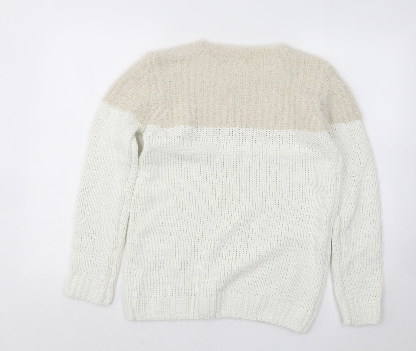 Papaya Womens Beige Round Neck Polyimide Pullover Jumper Size M