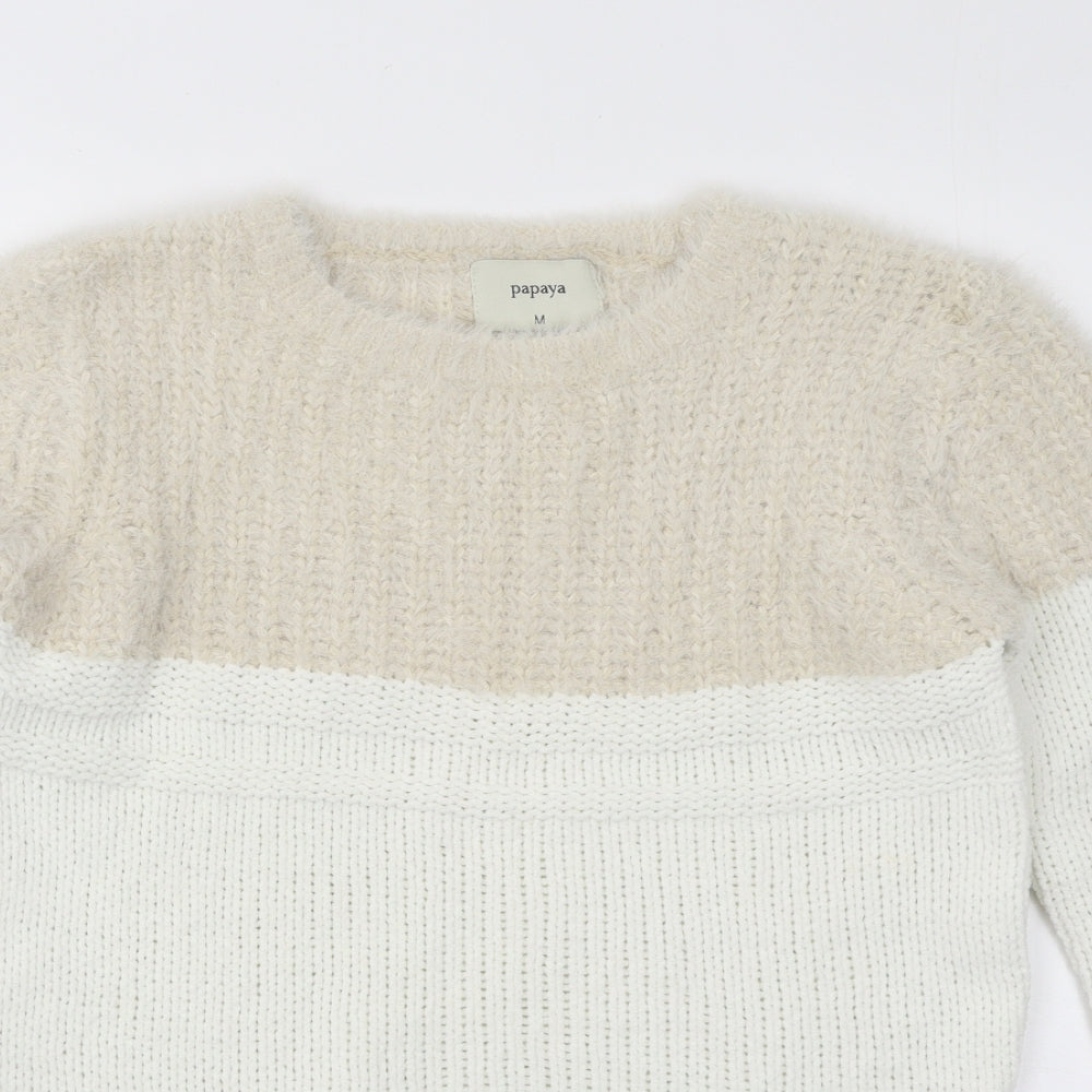 Papaya Womens Beige Round Neck Polyimide Pullover Jumper Size M