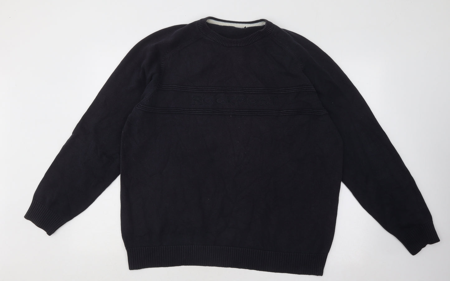 Rockport Mens Blue Round Neck Cotton Pullover Jumper Size L